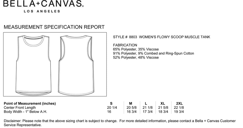 Bella Tank Tops Size Chart