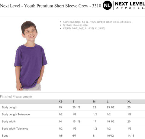 Next Level Youth Raglan Size Chart