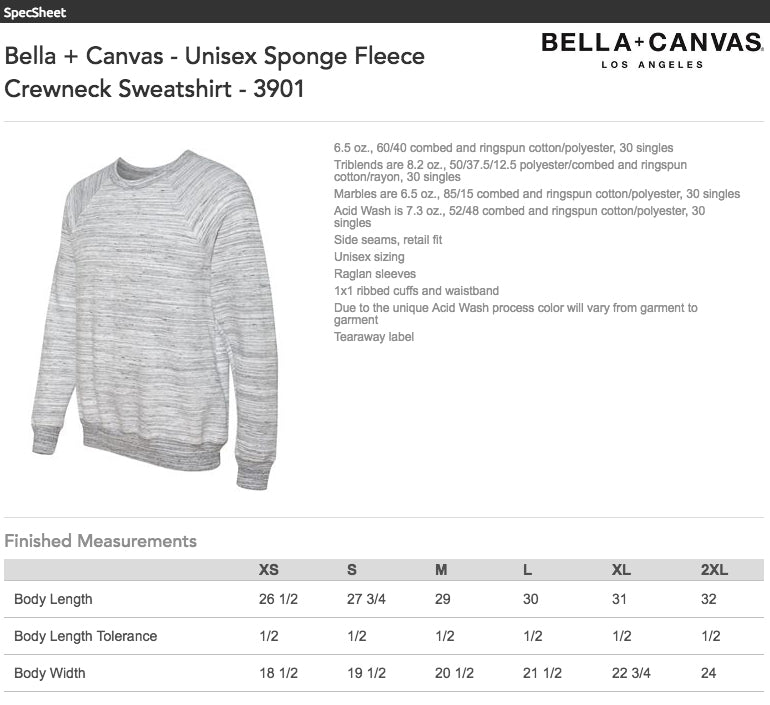 Bella Canvas Sweatshirt Size Chart