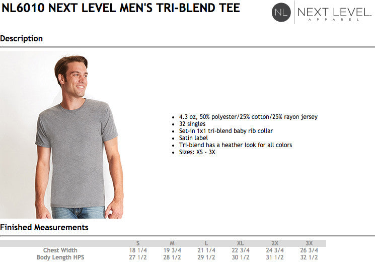 Next Level Tri Blend Size Chart