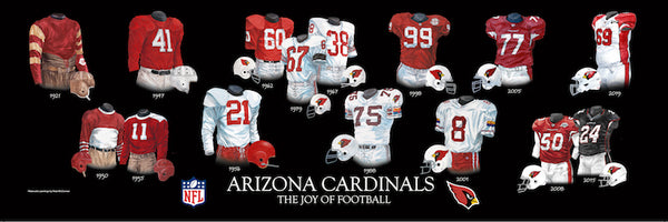 NFL poster that shows the evolution of the Arizona Cardinals uniform.