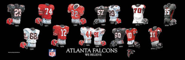 NFL poster that shows the evolution of the Atlanta Falcons uniform.