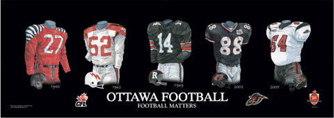 Ottawa CFL Football uniform evolution poster