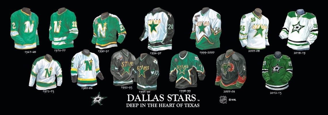 Framed and Matted Evolution History Dallas Stars Uniforms Print — The  Greatest-Scapes