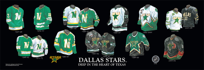 NHL Dallas Stars 1999-2000 uniform and jersey original art – Heritage  Sports Art