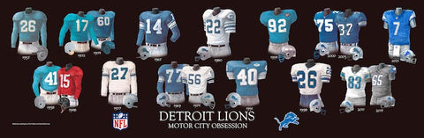 Detroit Lions uniform evolution poster