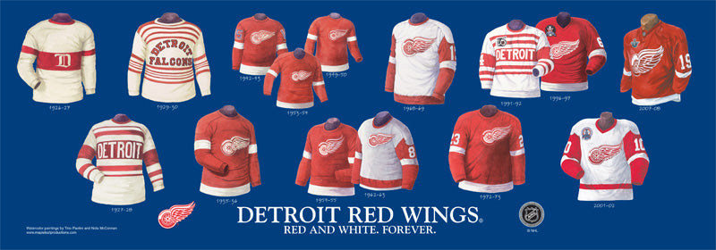 Detroit Red Wings uniform evolution plaqued poster – Heritage Sports Stuff