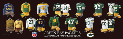 Green Bay Packers uniform evolution poster