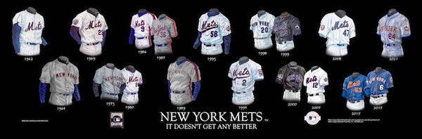 MLB poster that shows the evolution of the New York Mets uniform.