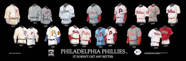 MLB poster that shows the evolution of the Philadelphia Phillies uniform.