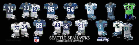 Seattle Seahawks uniform evolution poster