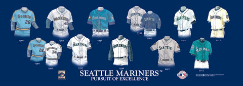 Seattle Mariners uniform evolution poster