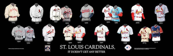 MLB poster that shows the evolution of the St. Louis Cardinals uniform.