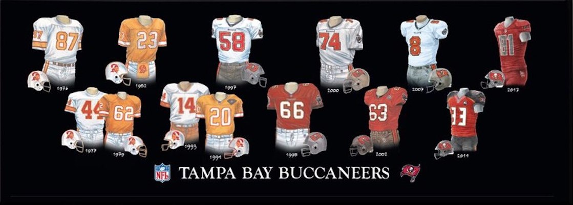 Framed Evolution History Tampa Bay Buccaneers Uniforms Print