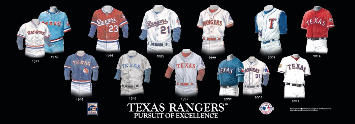 Framed Evolution History Texas Rangers Uniforms Print — The Greatest-Scapes