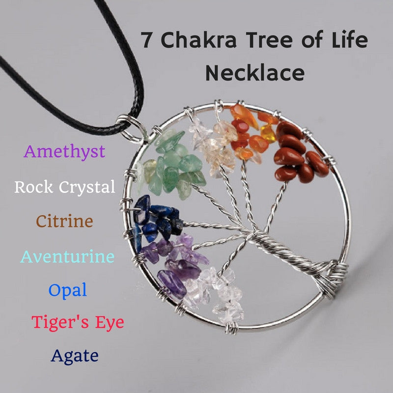 Crystal Quartz 7 Chakras Gemstone Tree Life Pendant, For Home at