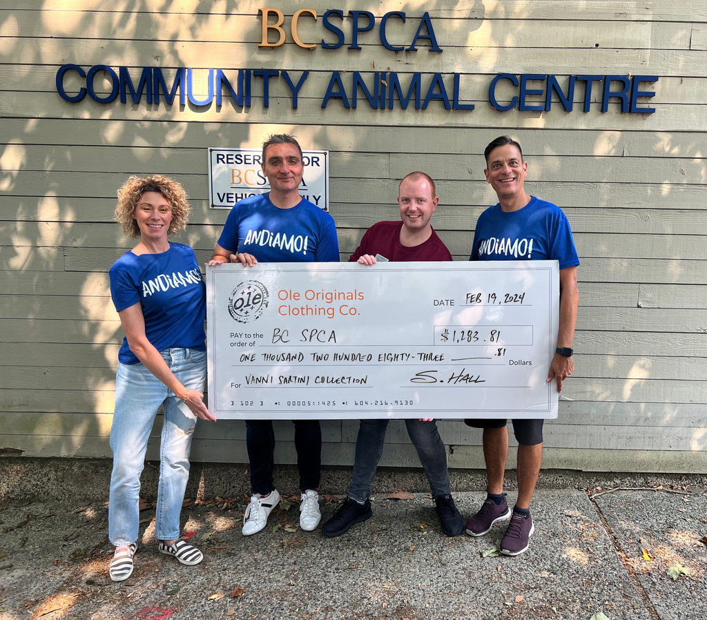 Ole Originals cheque presentation to the BC SPCA