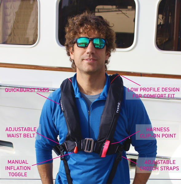 teamo marine lifejacket coastal sailing lifejacket deckharness lifevest in black pink ISO approved lifejacket