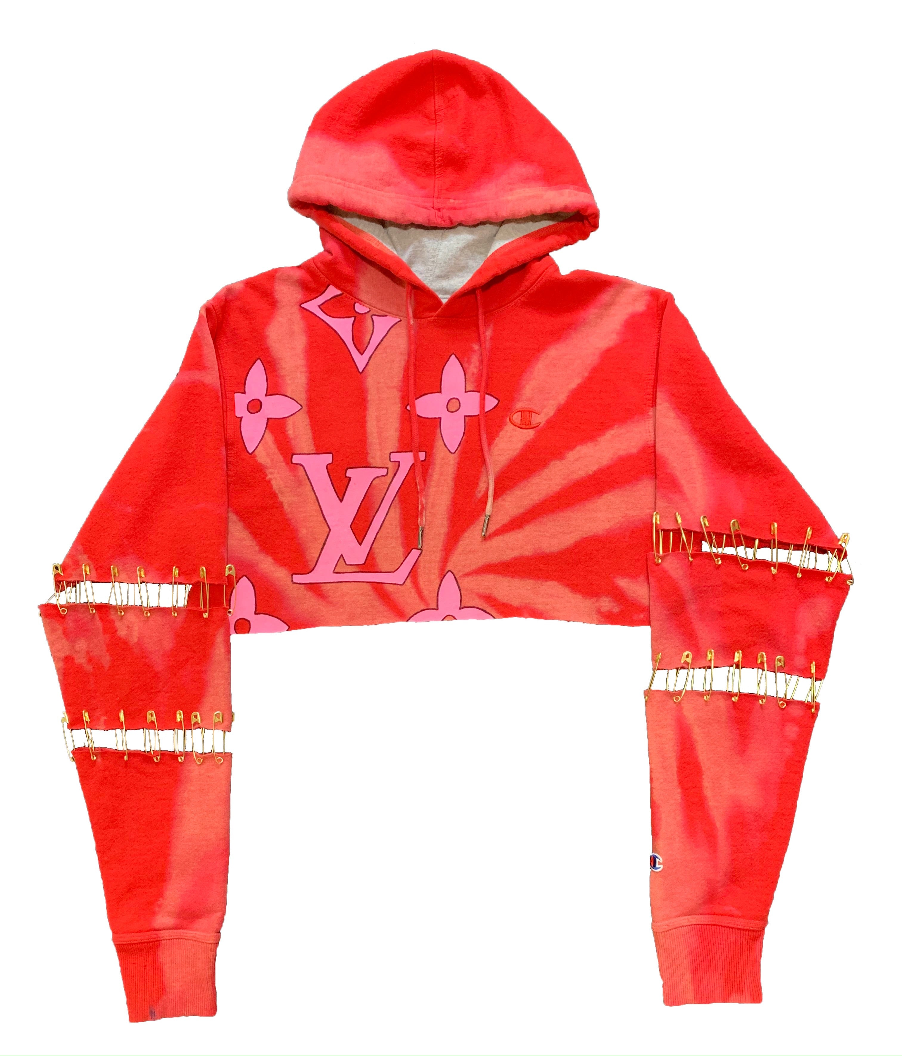 cropped red champion hoodie