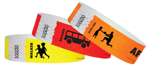 Back to school wristbands in yellow, red and orange solid colors