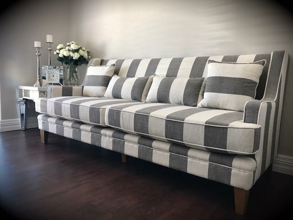 Newport Three Seater Sofa In Grey Stripe Linen Luxe Furniture And Homewares