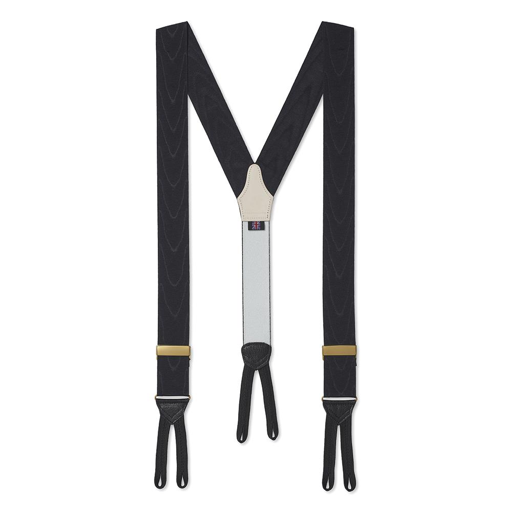 Suspenders / Braces - Black Moiré - with Leather Trimmings - Mond