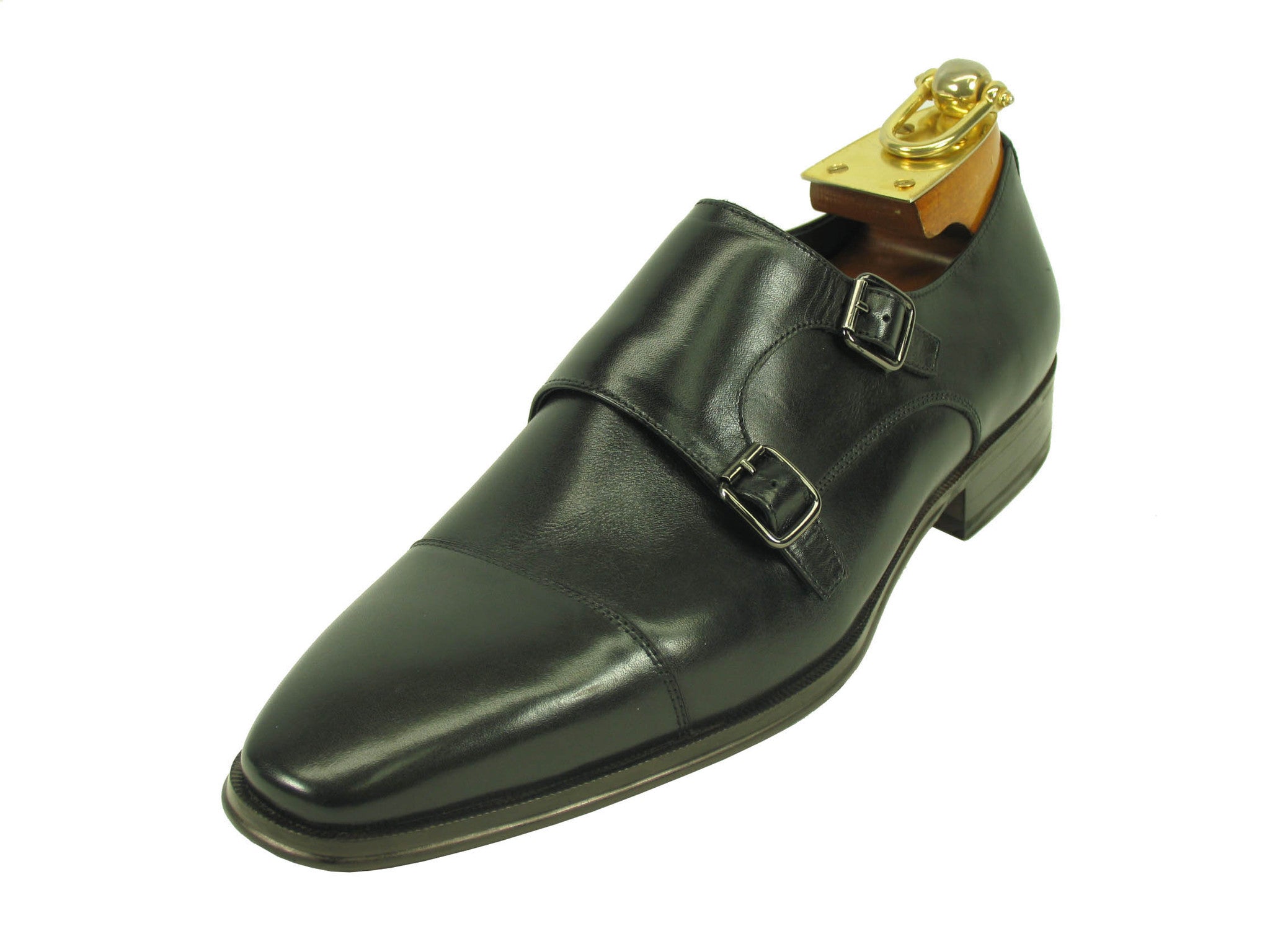 Carrucci Genuine Calf Skin Leather With Two Monk Strap Shoes - Black ...