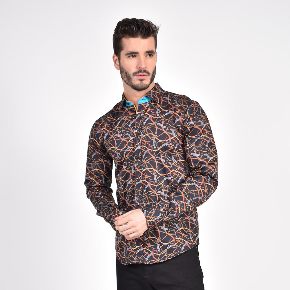 Eight-X | Designer Dress Shirts | Chains and Straps Print Shirt