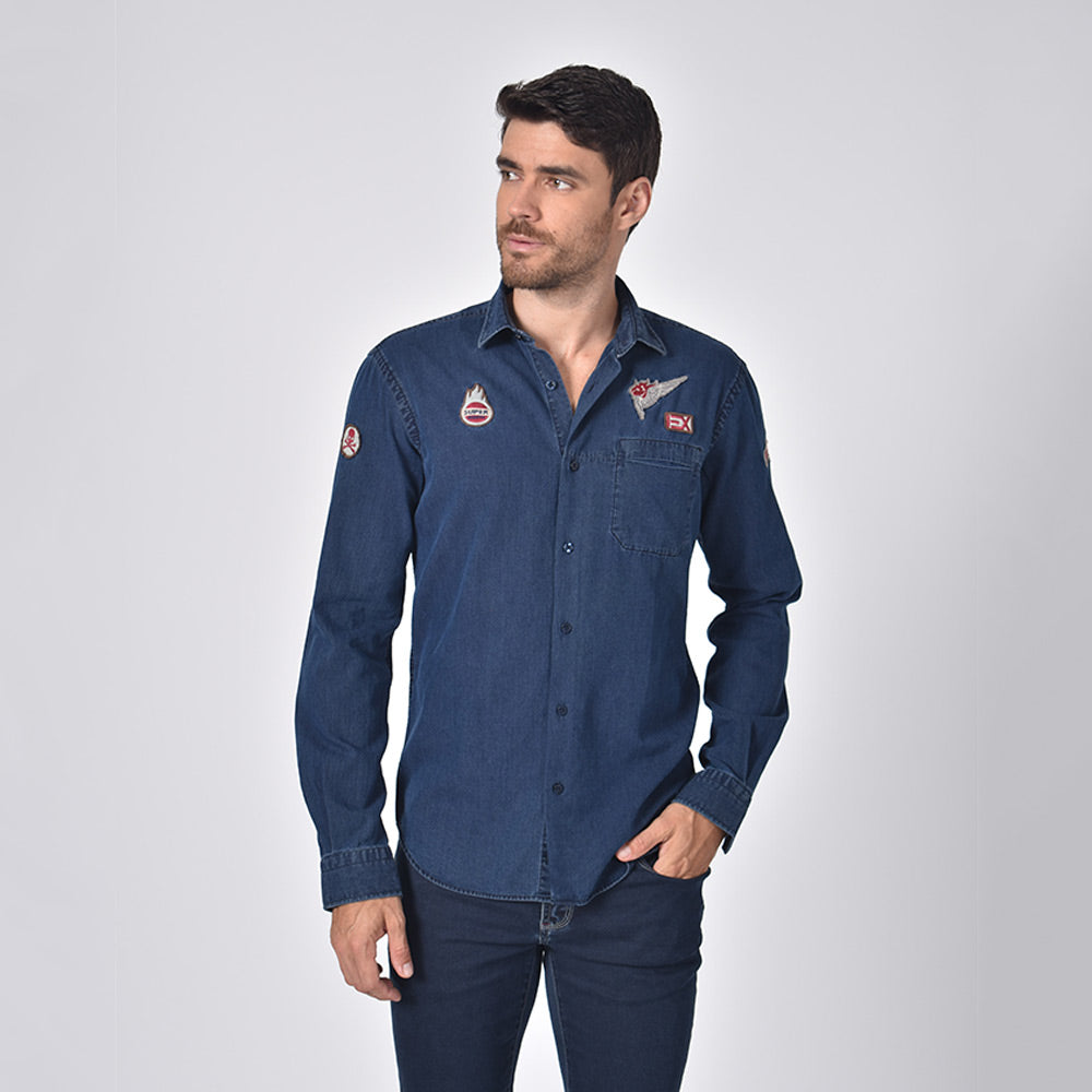 Copper Stitch Denim Jacquard Button Down Shirt – Eight-X