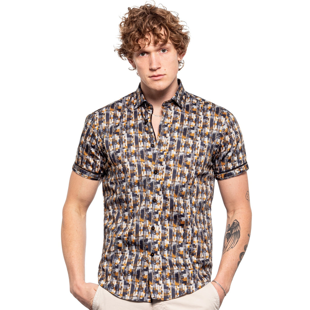 Eight-X Designer Dress Shirts Dot Print Short Sleeve Shirt