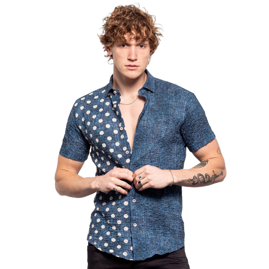 Eight-X Designer Dress Shirts Dot Print Short Sleeve Shirt