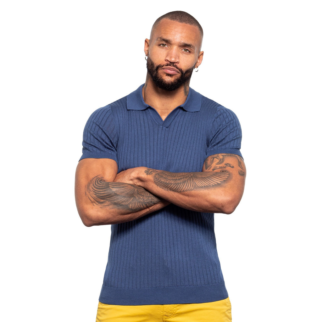 Knitted Short Sleeve Shirt - Washed Blue