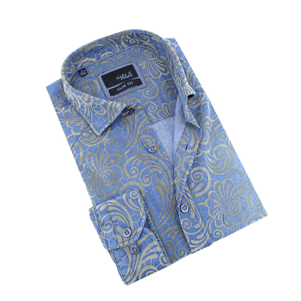 Copper Stitch Denim Jacquard Button Down Shirt – Eight-X