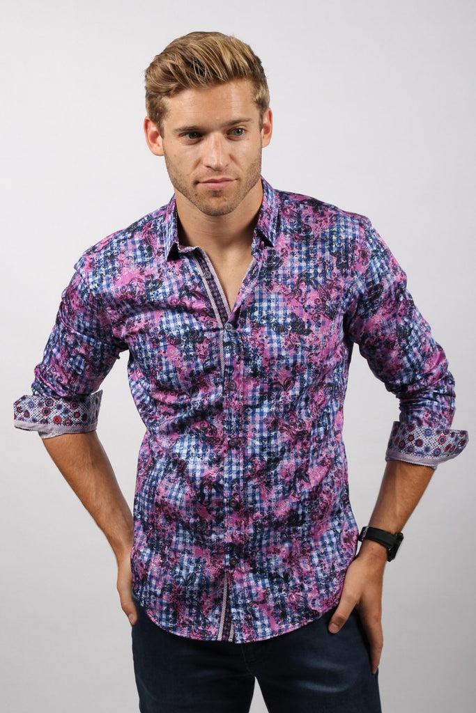 Eight-X | Designer Dress Shirts | Navy Blue Polka Dot Print Fil Coupé Shirt Navy / 3XL