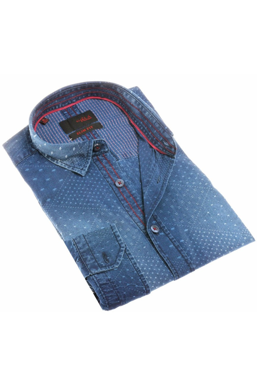 Eight-X | Designer Dress Shirts - Stone Wash Denim Shirt