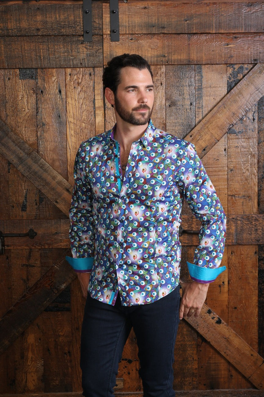 Eight-X | Designer Dress Shirts | Radical Eyeball Print Shirt With Trim