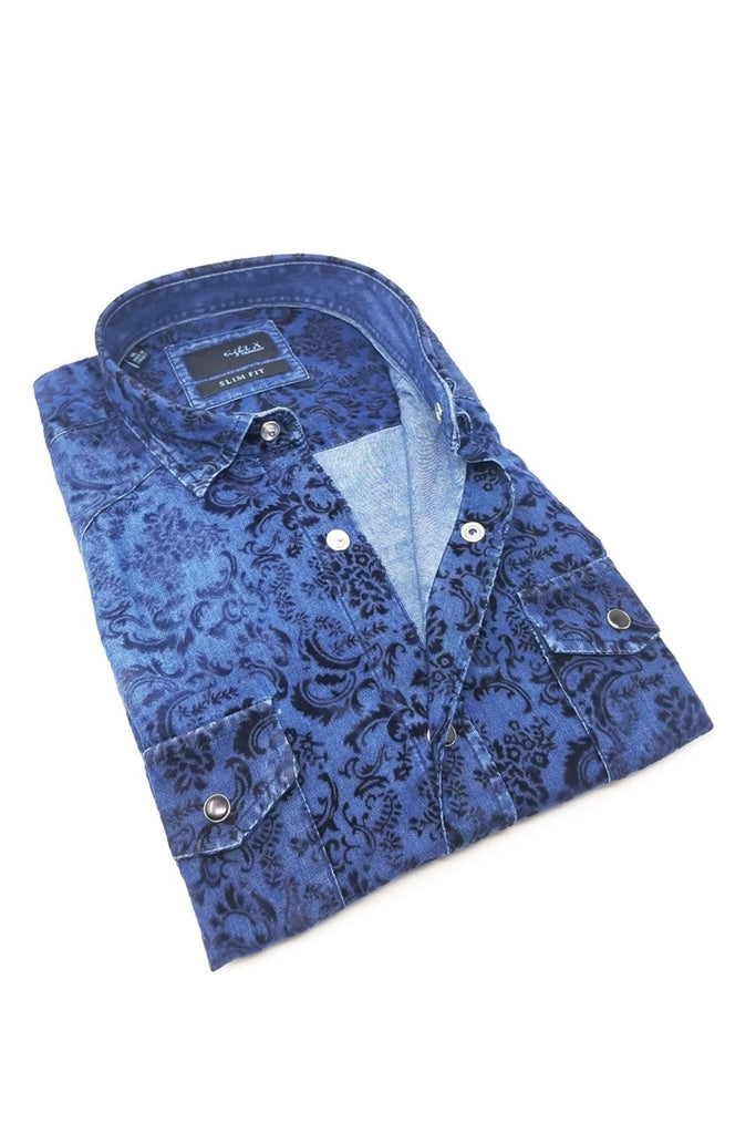 Eight-X  Designer Dress Shirts - Stone Wash Denim Shirt