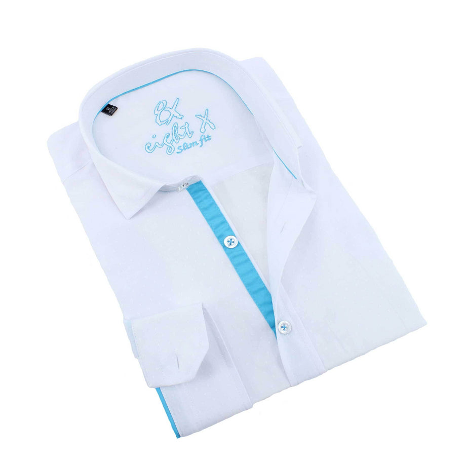 Eight-X | Designer Dress Shirts | White Jacquard Print Shirt With ...