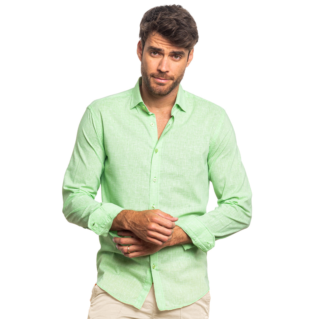 Lucky Brand Men's Long Sleeve Solid Linen Shirt - Light Green X Large