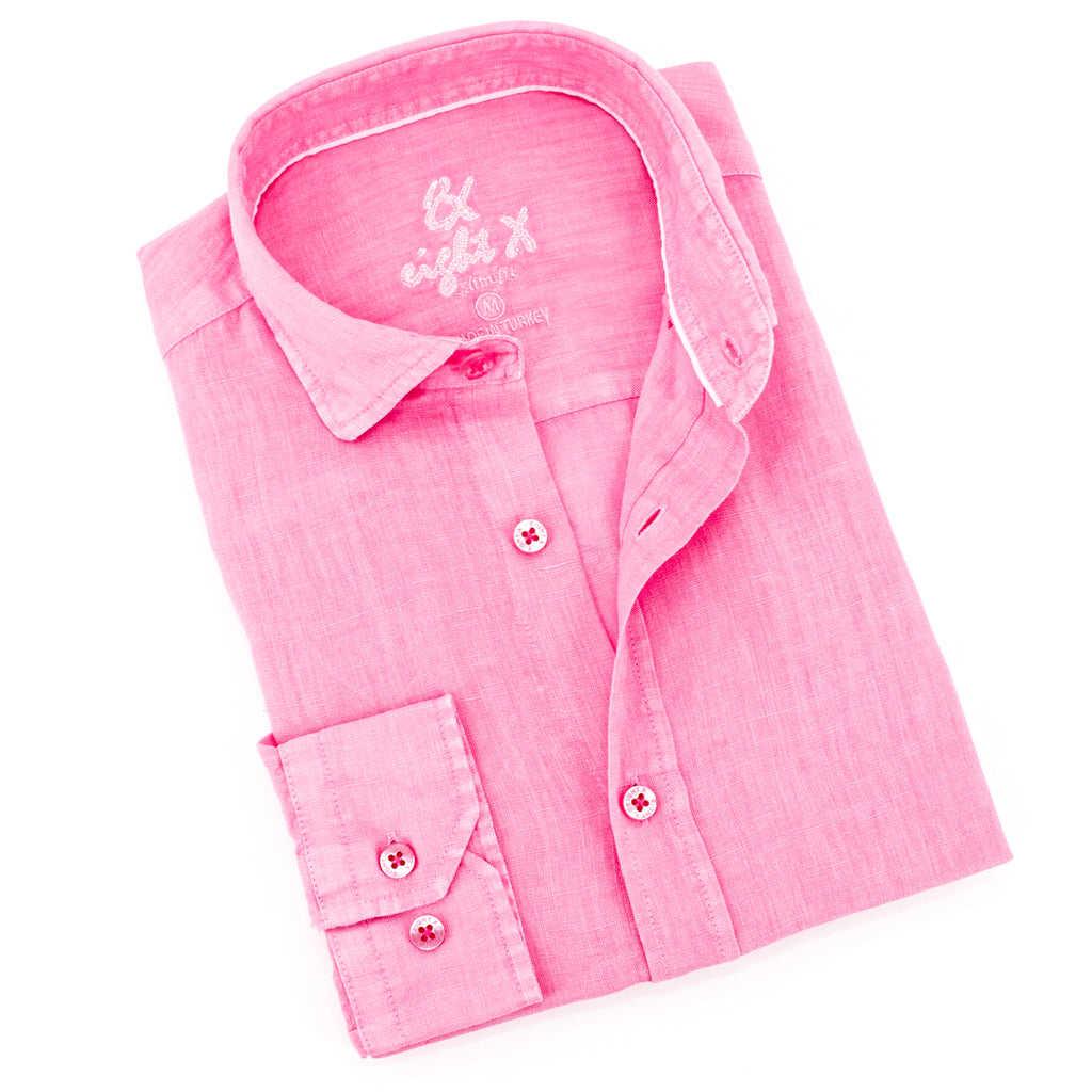 Buy Men's Trig Soft Pink Linen Shirt Online