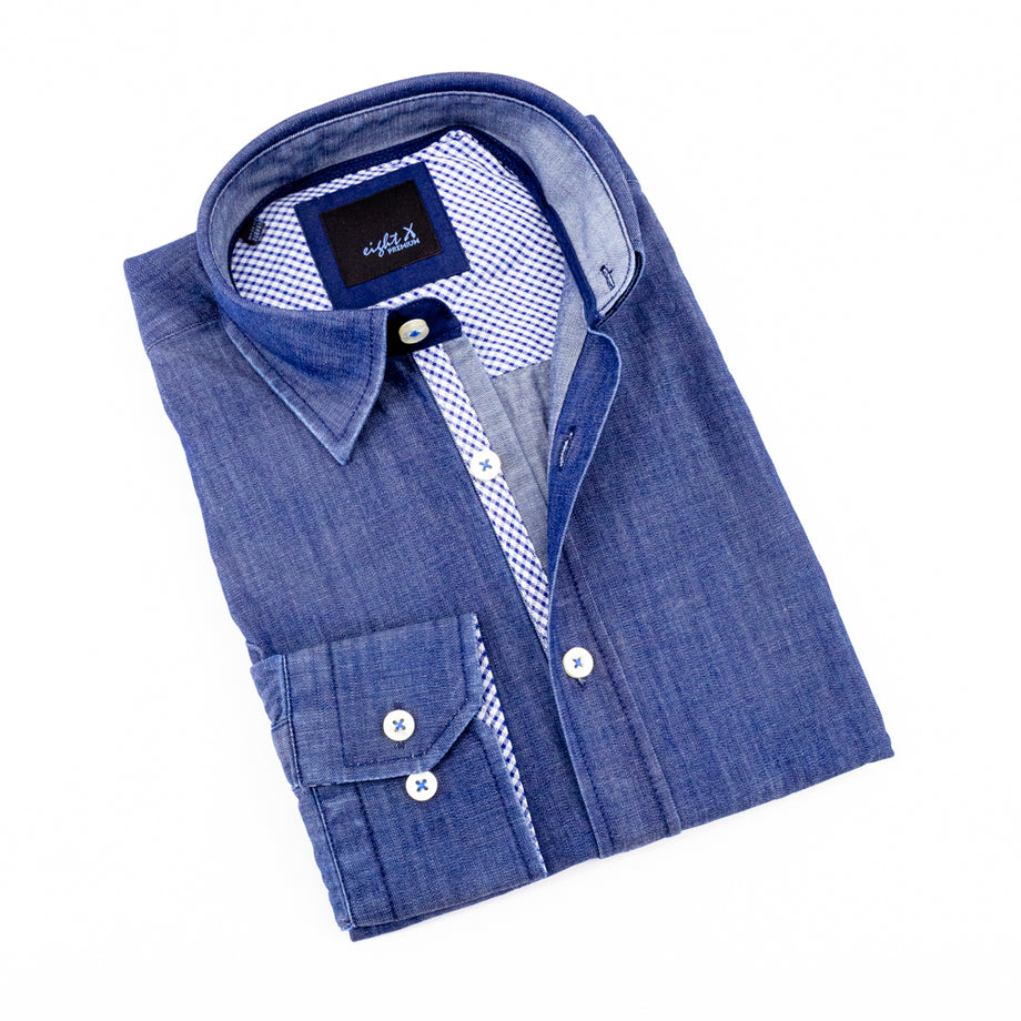 Eight-X  Designer Dress Shirts - Stone Wash Denim Shirt