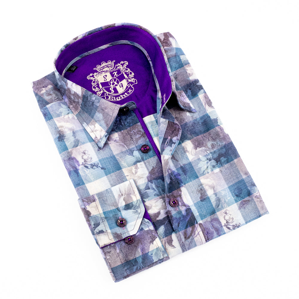 Eight-X | Designer Dress Shirts | Purple Digital Print Paisley