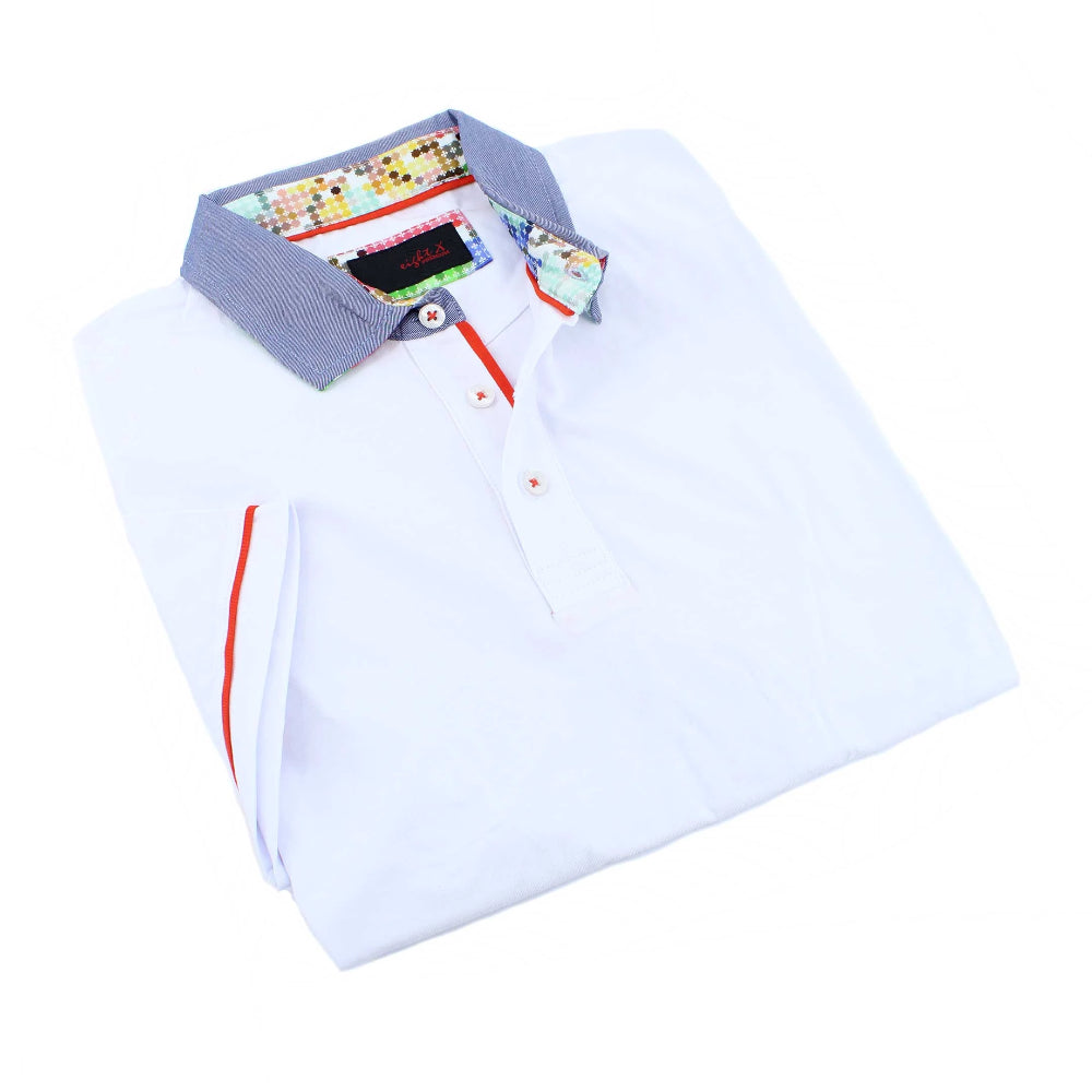 Eight X Designer Dress Shirts White Polo Shirt With Red Grey Trim