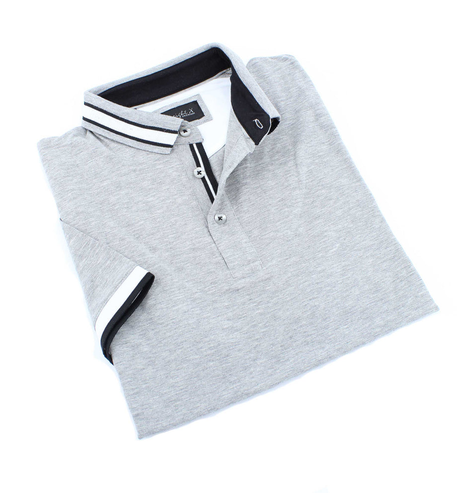 Eight-X | Designer Dress Shirts | Gray Polo With White And Black Trim
