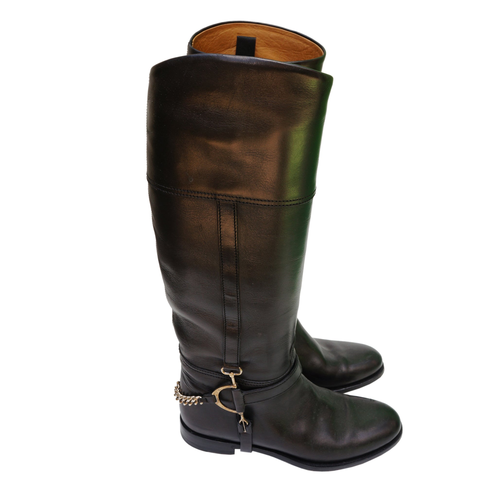Ralph Lauren Black Leather Knee High Riding Boots – 