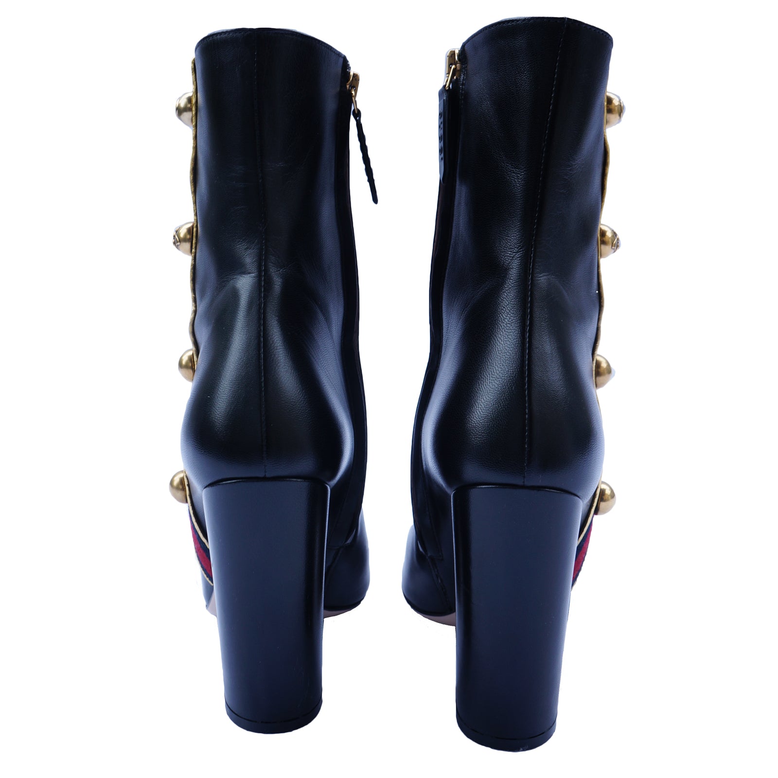 GUCCI CARLY LEATHER STUDDED GROSGRAIN TRIM BOOTS – literacybasics.ca