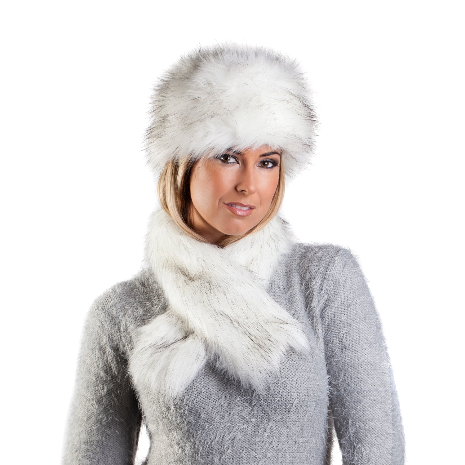 white faux fur russian hat