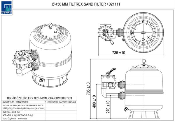 Gemaş Filtrex Havuz Kum Filtresi-400