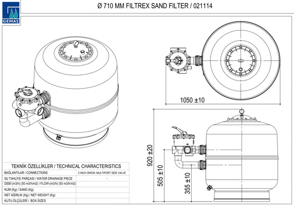 Gemaş Filtrex Havuz Kum Filtresi-710