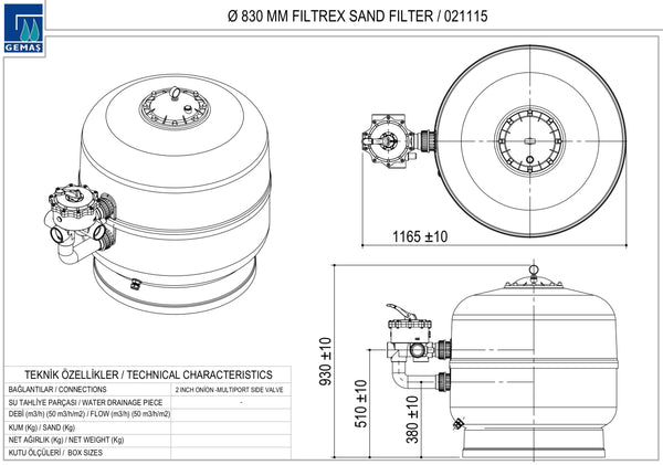 Gemaş Filtrex Havuz Kum Filtresi-830